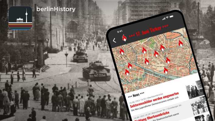 BerlinHistory App: "Liveticker" zum Aufstand am 17. Juni 1953 (Bild: berlinHistory.app)
