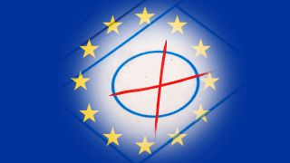 Symbolbild Europawahl: Nahaufnahme eines Wahlkreuzes vor dem Wappen der Europäischen Union