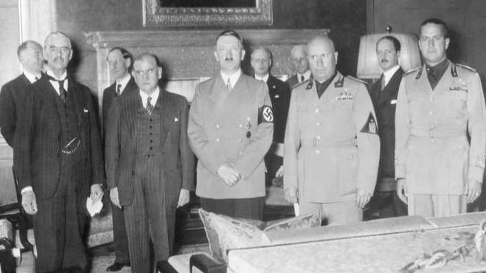 Münchner Konferenz mit Chamberlain, Daladier, Hitler, Mussolini und Ciano