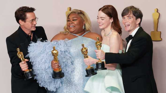 Die vier Oscar-Gewinner Robert Downey Jr., Da Vine Joy Randolph, Emma Stone und Cilian Murphy