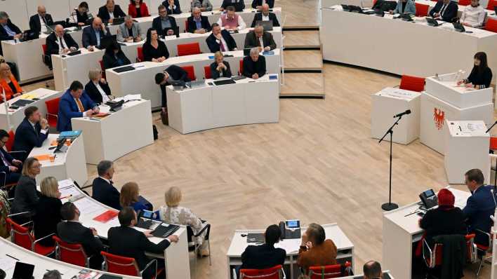 Katrin Lang spricht im Landtag Brandenburg