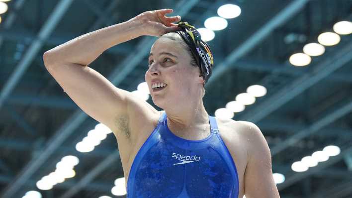 Angelina Köhler bei der Deutschen Schwimmeisterschaft dem Wettkampf über 50 Meter Schmetterling.