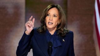 Die demokratische US-Präsidentschaftskandidatin Kamala Harris spricht während der Democratic National Convention.