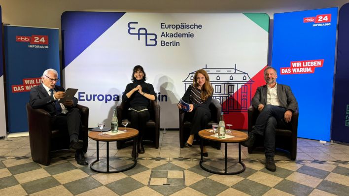 Die Teilnehmenden der Diskussion auf dem Podium